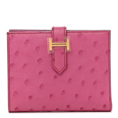 Hermes Ostrich Bearn Compact Wallet Fuchsia 1 of 7