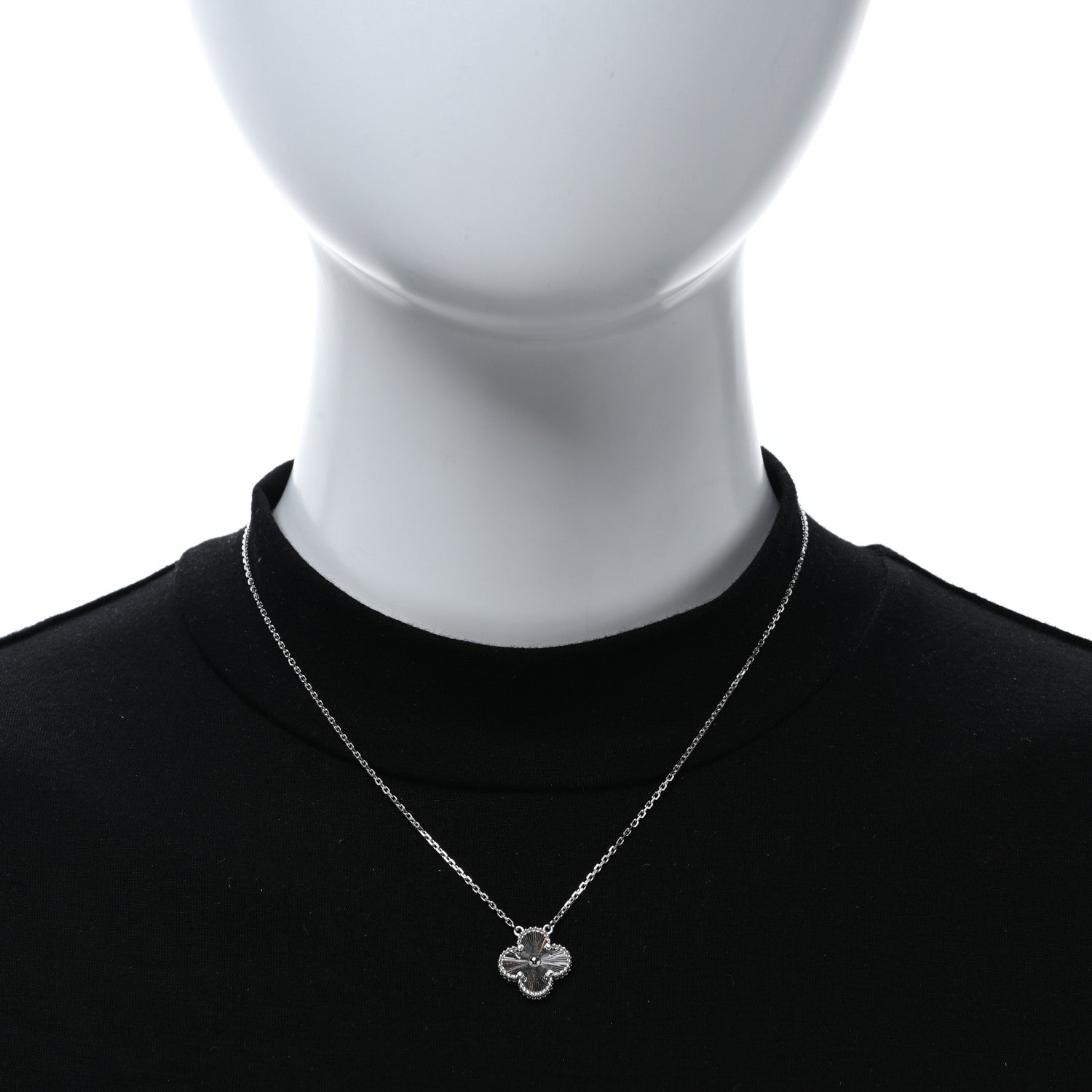 Van Cleef & Arpels 18K White Gold Guilloche Vintage Alhambra Pendant Necklace 2 of 5