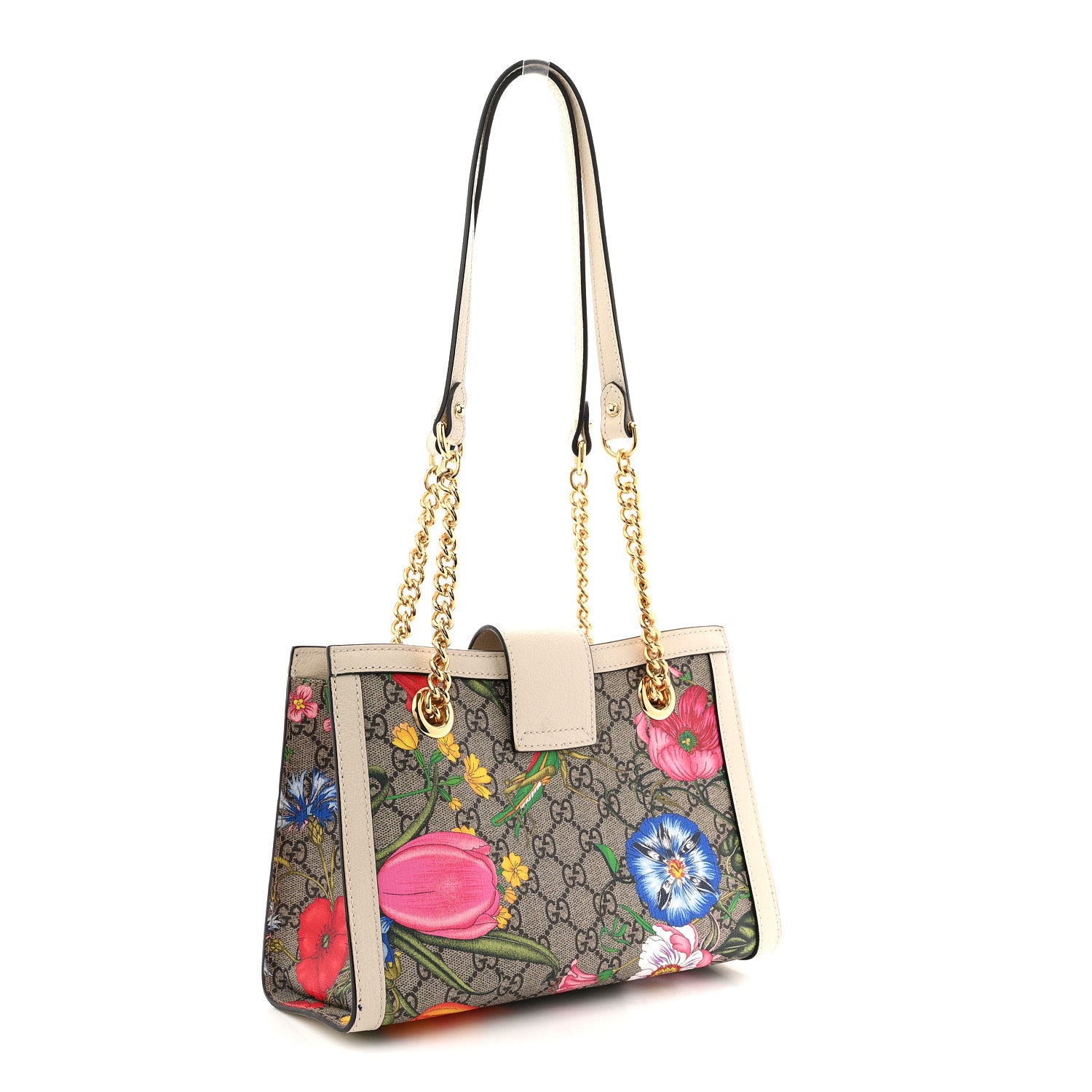 Gucci GG Supreme Monogram Flora Textured Calfskin Small Padlock Tote Beige Ebony Multicolor Mystic White 3 of 11