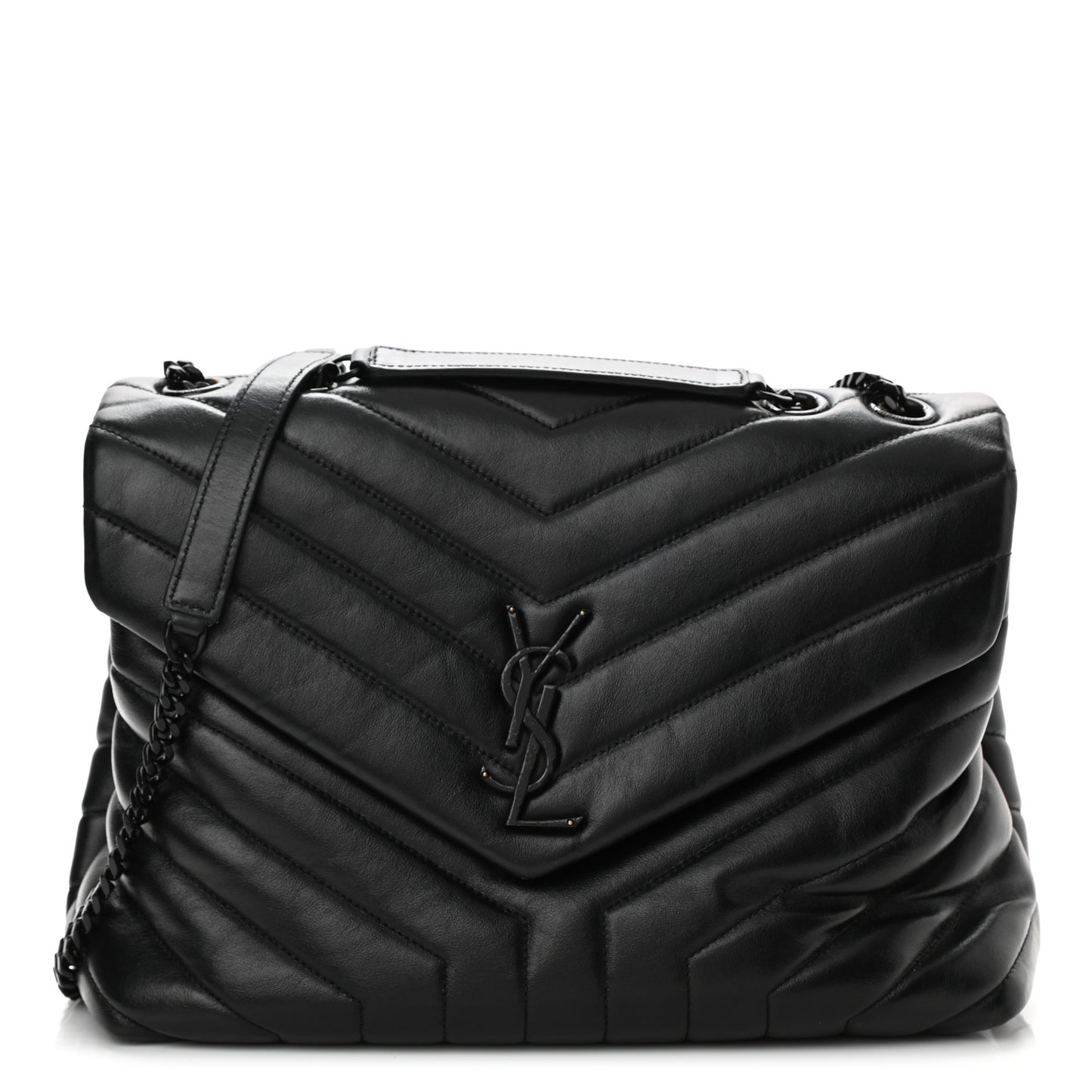 Calfskin Y Quilted Monogram Medium Loulou Chain Satchel Black