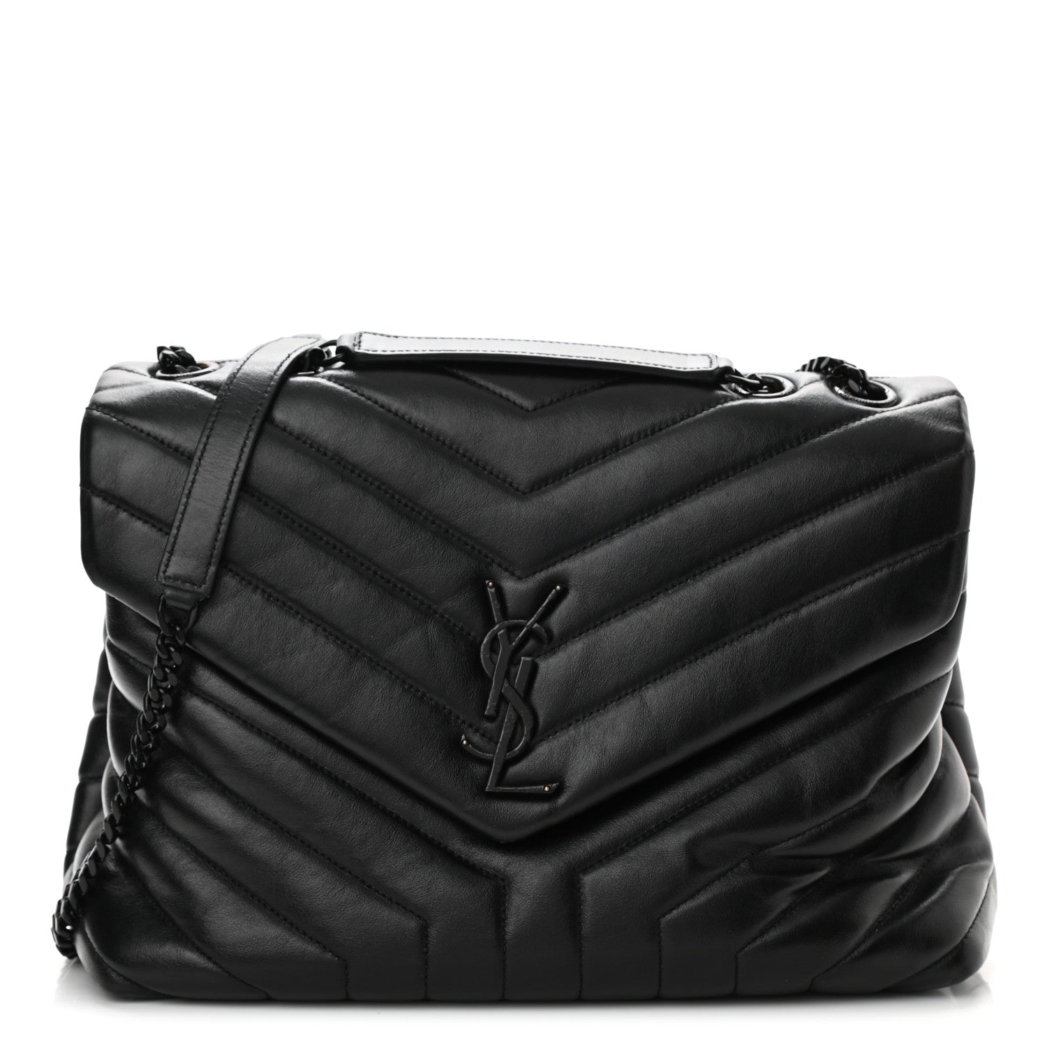 Saint Laurent Calfskin Y Quilted Monogram Medium Loulou Chain Satchel Black 1 of 8