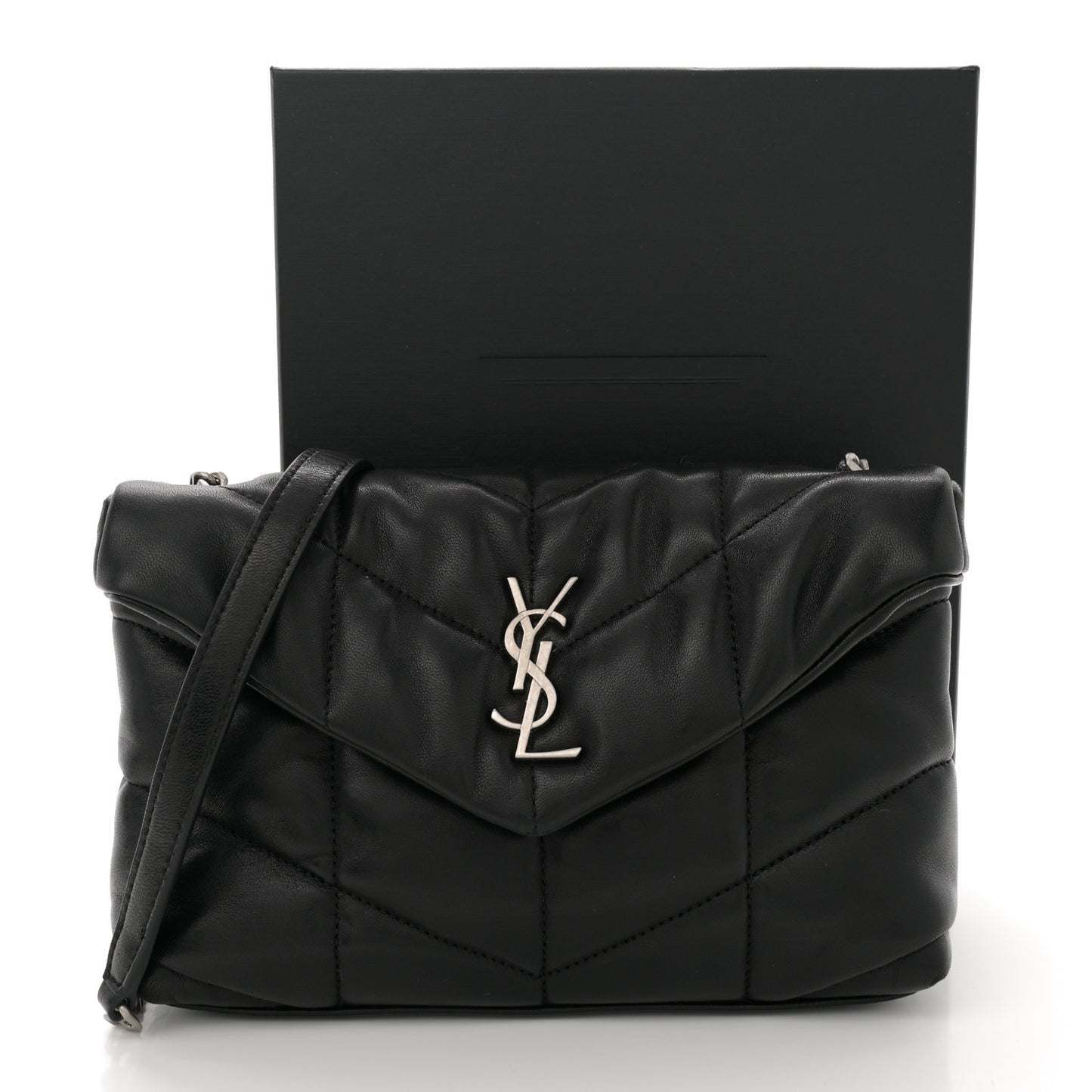 Lambskin Quilted Toy Loulou Puffer Monogram Chain Satchel Black