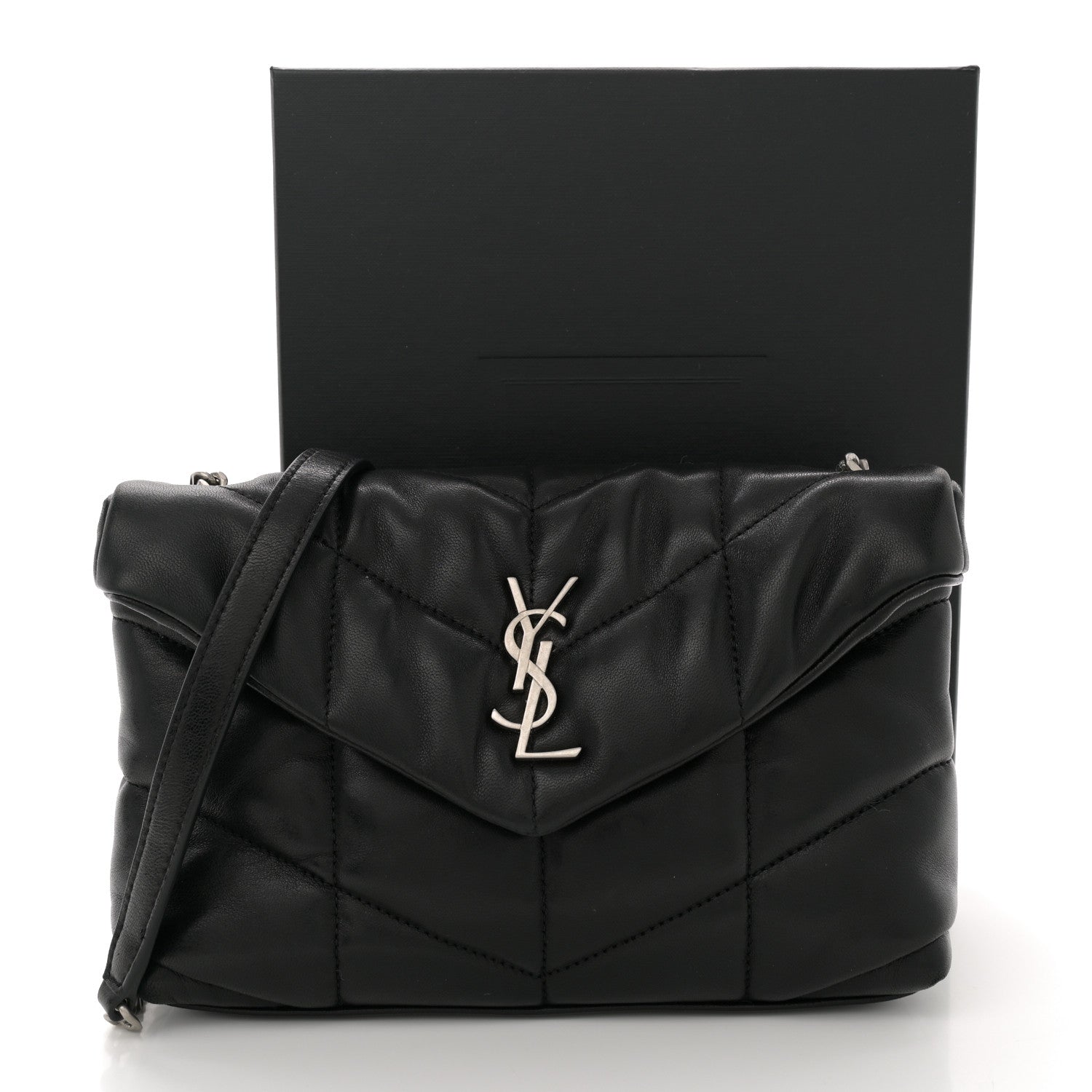 Saint Laurent Lambskin Quilted Toy Loulou Puffer Monogram Chain Satchel Black 11 of 11