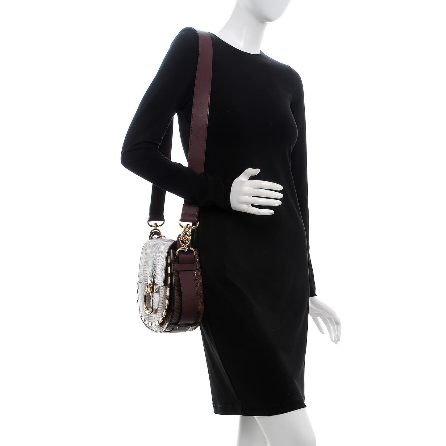 Calfskin Watersnake Embossed Large Tess Bag Coconut Brown