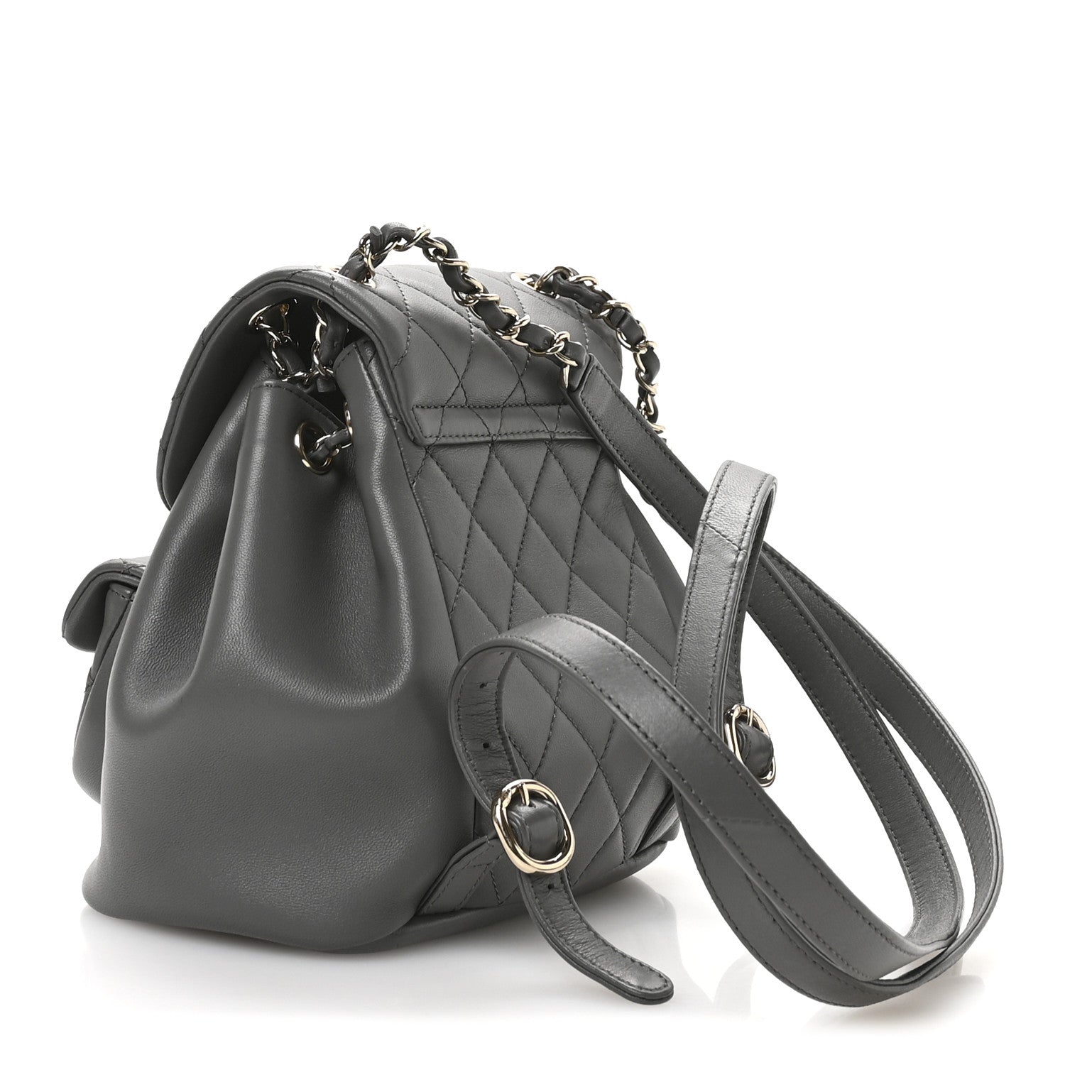 Chanel Lambskin Quilted Small Duma Drawstring Backpack Grey 3 of 10