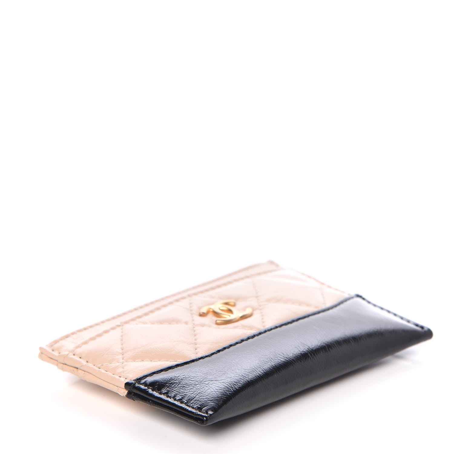 Chanel Aged Calfskin Quilted Gabrielle Card Holder Wallet Beige Black 4 of 9