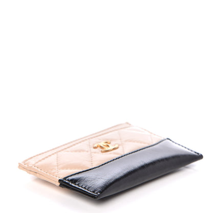 Chanel Aged Calfskin Quilted Gabrielle Card Holder Wallet Beige Black 4 of 9