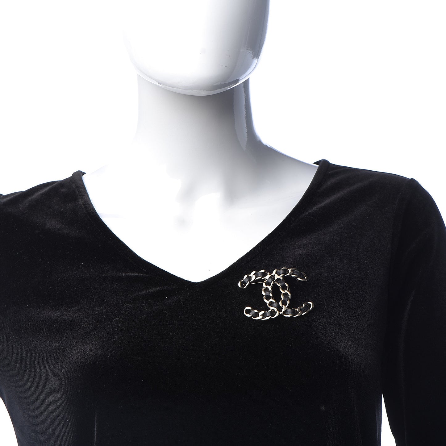 Lambskin Chain CC Brooch Black Gold