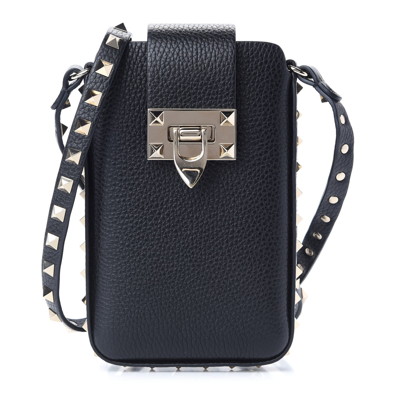 Valentino Garavani Grained Calfskin Rockstud Crossbody Phone Case Black 1 of 8