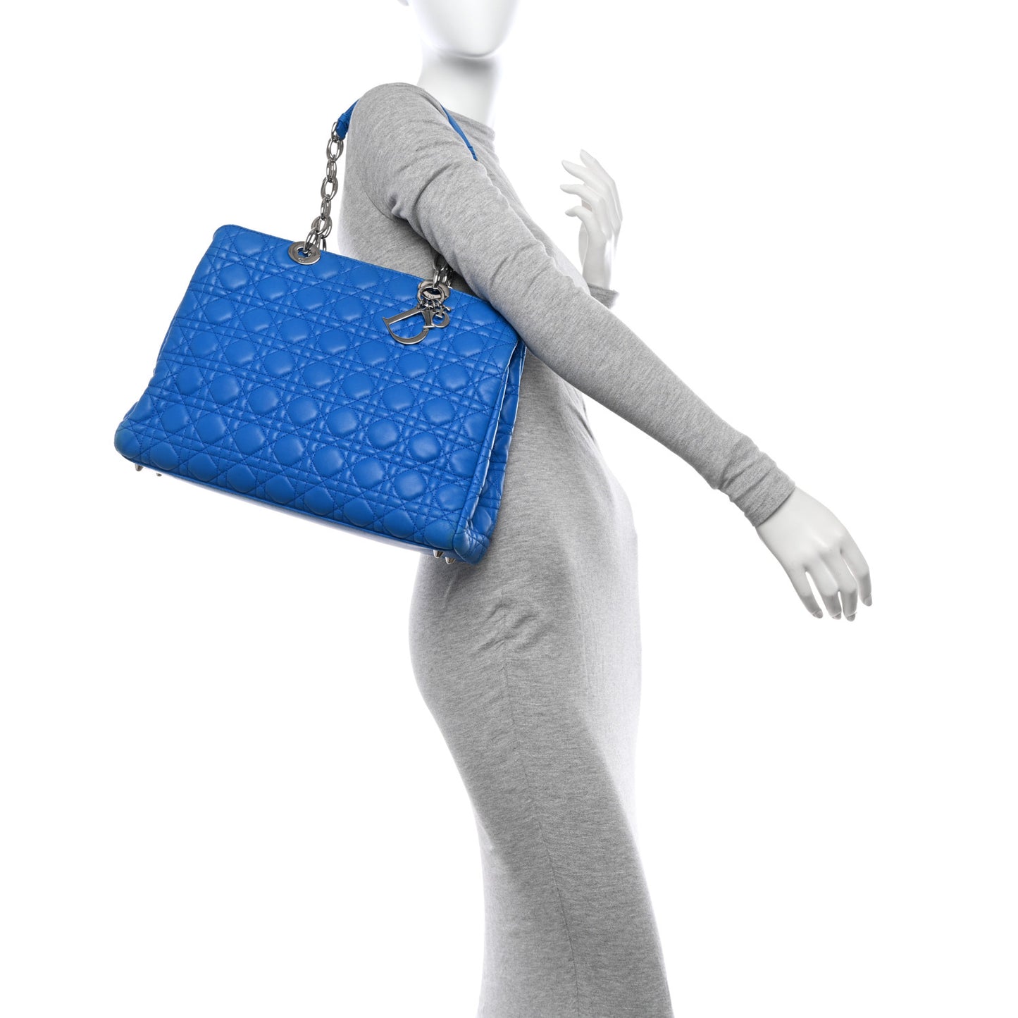 Lambskin Cannage Large Dior Soft Shopping Tote Blue