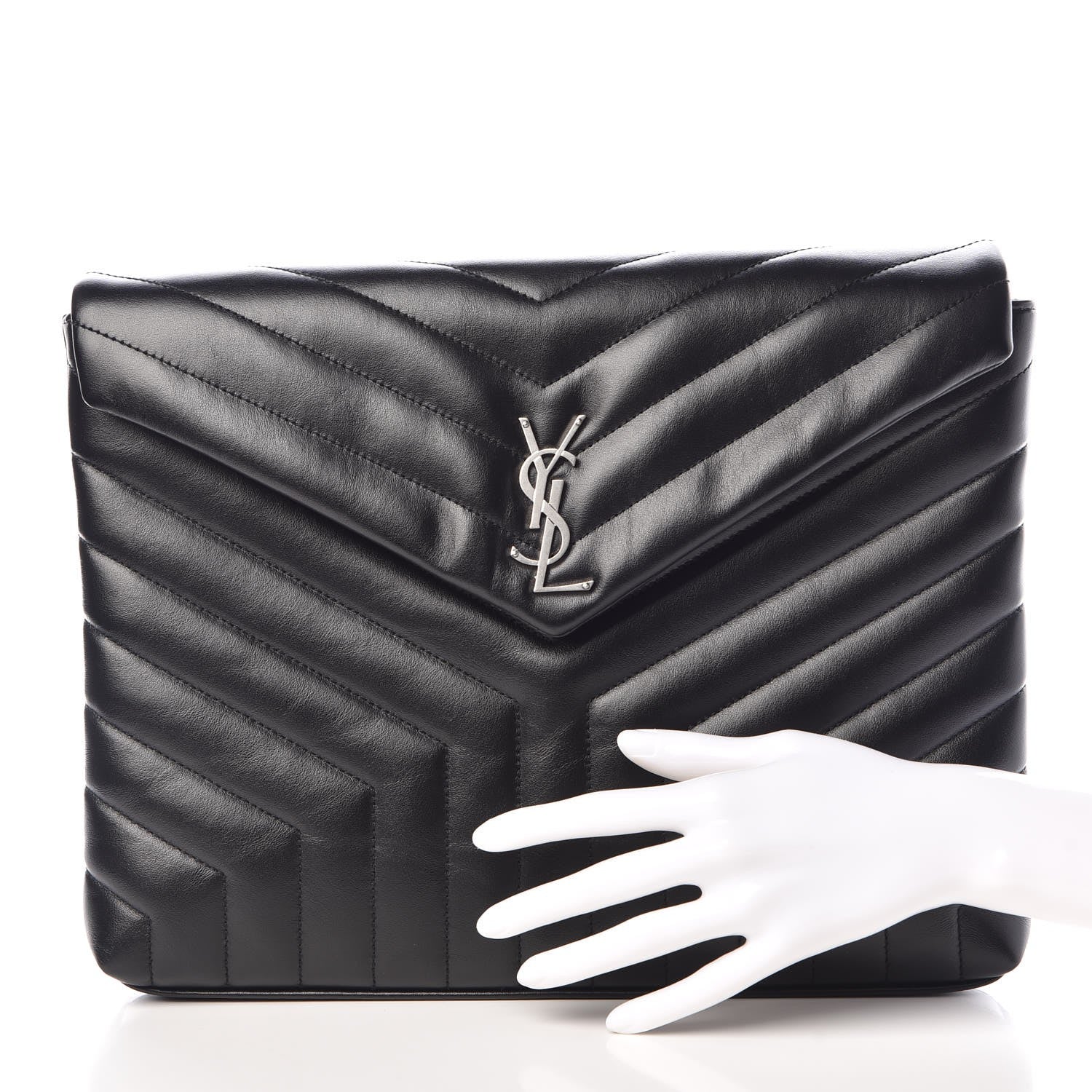 Saint Laurent Calfskin Y Quilted Monogram Loulou Document Holder Black 2 of 8