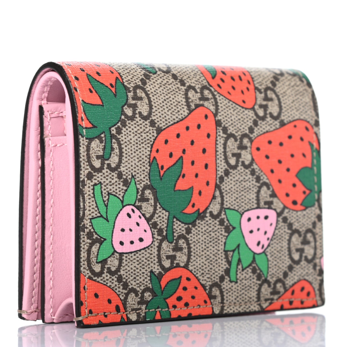 GG Supreme Monogram Strawberry Card Case
