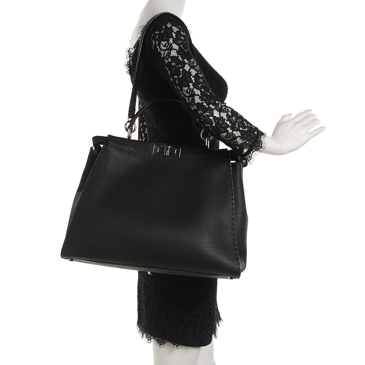 Fendi Cuoio Romano Selleria Bi-Color Large Peekaboo Iconic Satchel Black Mou 12 of 20