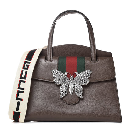 Gucci Textured Calfskin Web Crystal Butterfly Stripe Medium Totem Top Handle Bag New Acero 1 of 7