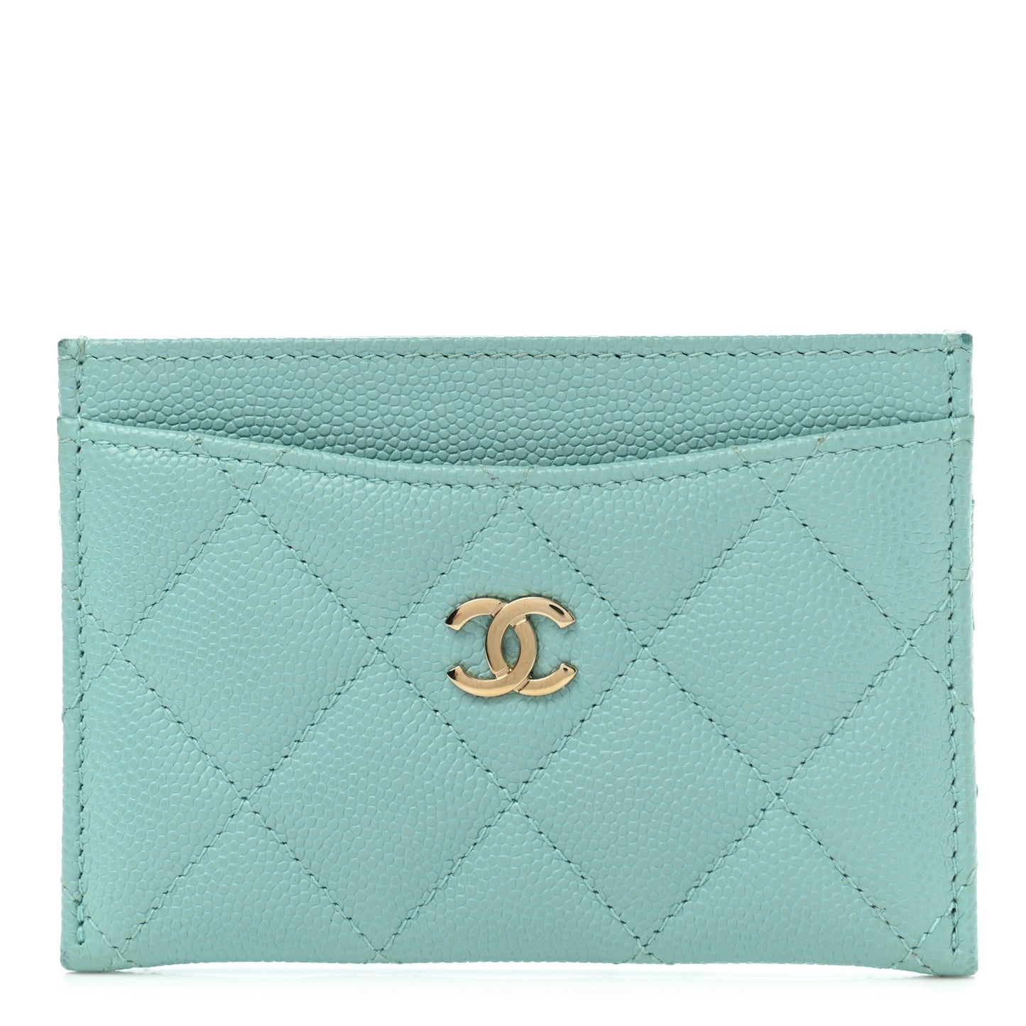 Caviar Quilted Card Holder Light Blue