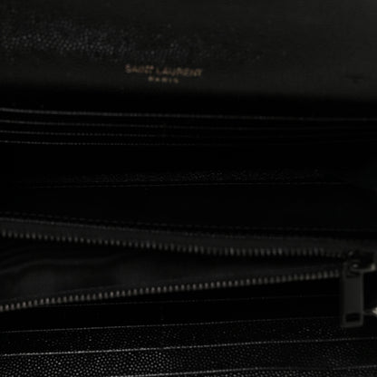Saint Laurent Grain De Poudre Matelasse Chevron Monogram Flap Wallet Black 5 of 9