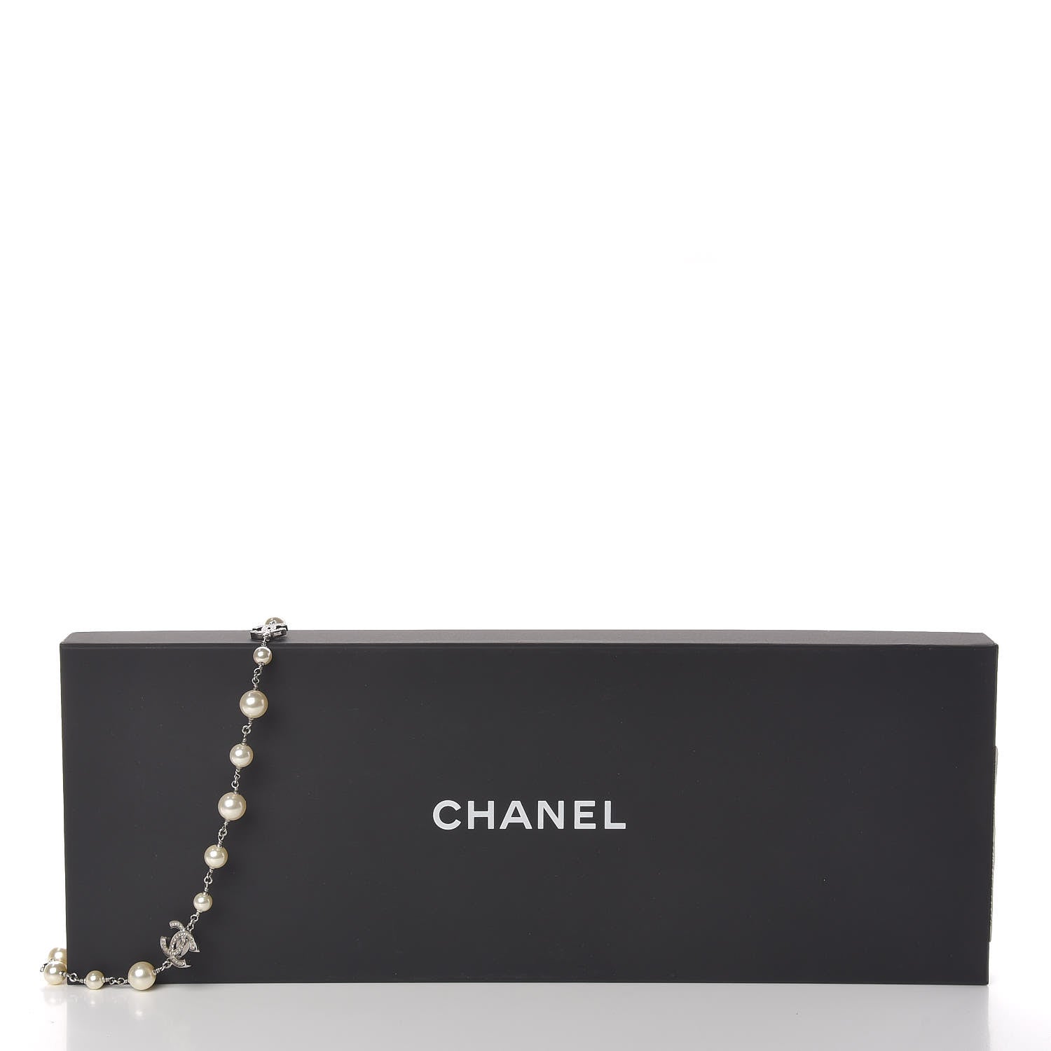 Chanel Graduated Pearl Crystal CC Long Necklace Silver 8 of 8