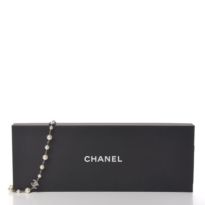 Chanel Graduated Pearl Crystal CC Long Necklace Silver 8 of 8
