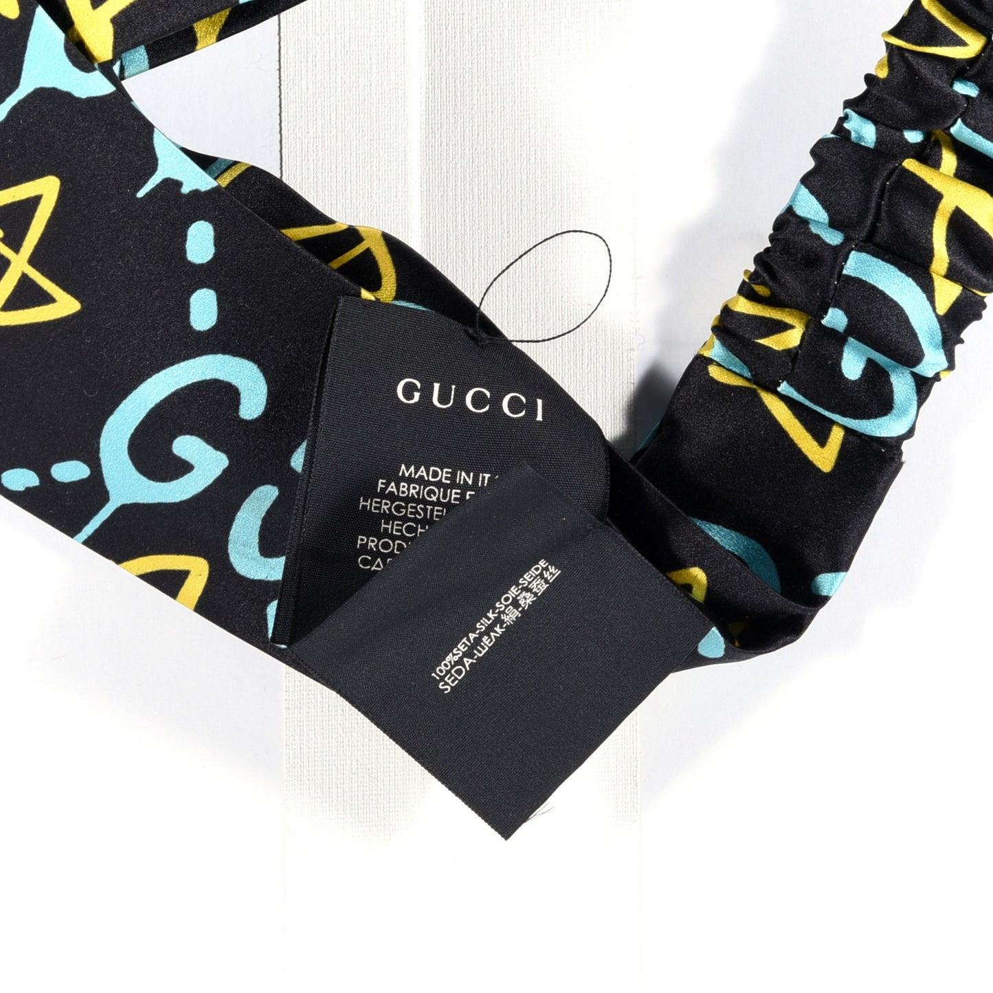 Silk GucciGhost Stars Print Duchesse Headband Black Sky Blue