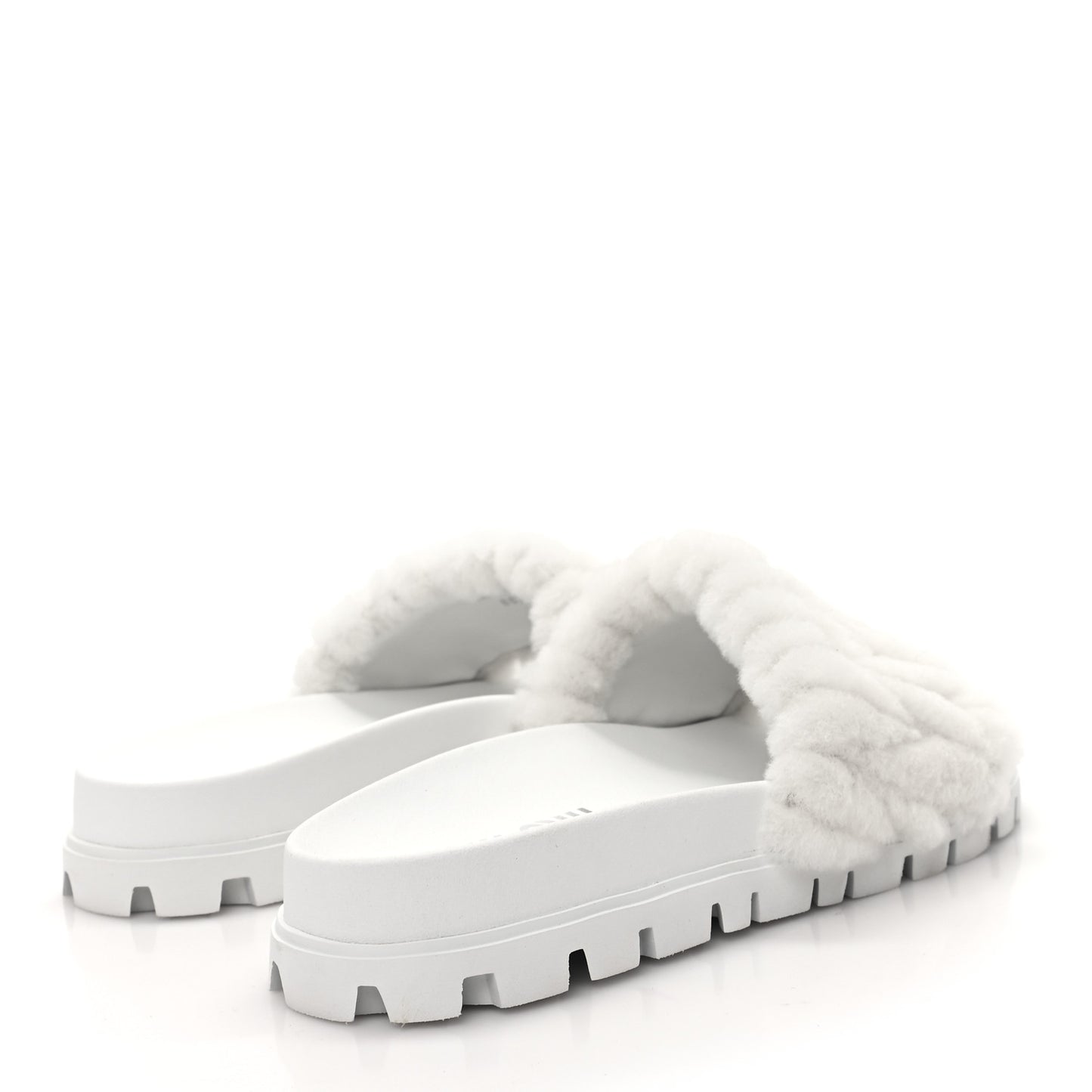 Shearling Matelasse Logo Slide Sandals 40 White