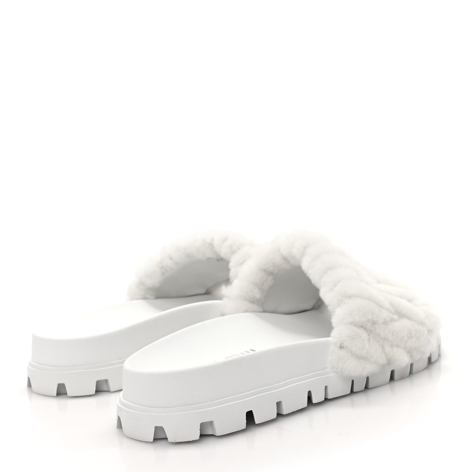 Miu Miu Shearling Matelasse Logo Slide Sandals 40 White 5 of 10