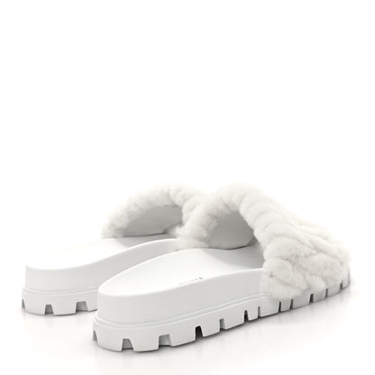 Miu Miu Shearling Matelasse Logo Slide Sandals 40 White 5 of 10