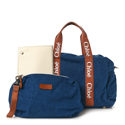 Chloe Canvas Denim Woody Diaper Bag Blue Tan 3 of 10