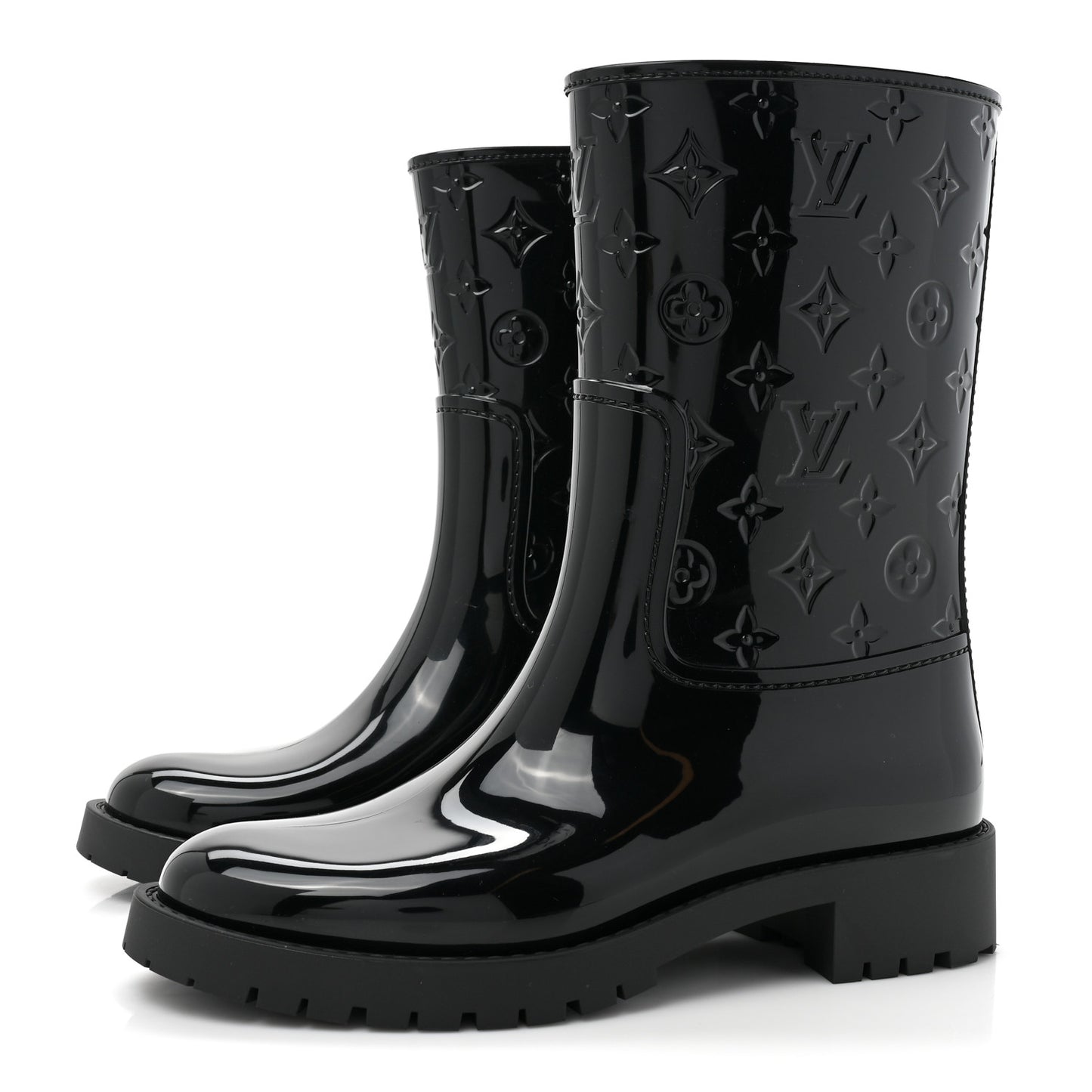 Rubber Embossed Monogram Drops Flat Half Boots 41 Black