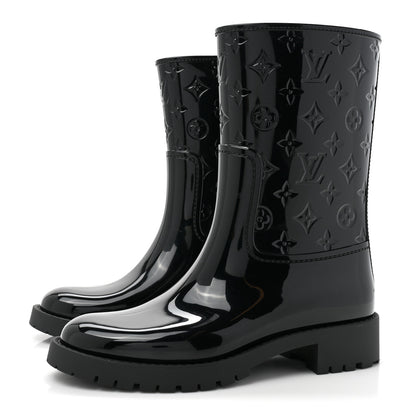 Louis Vuitton Rubber Embossed Monogram Drops Flat Half Boots 41 Black 3 of 8