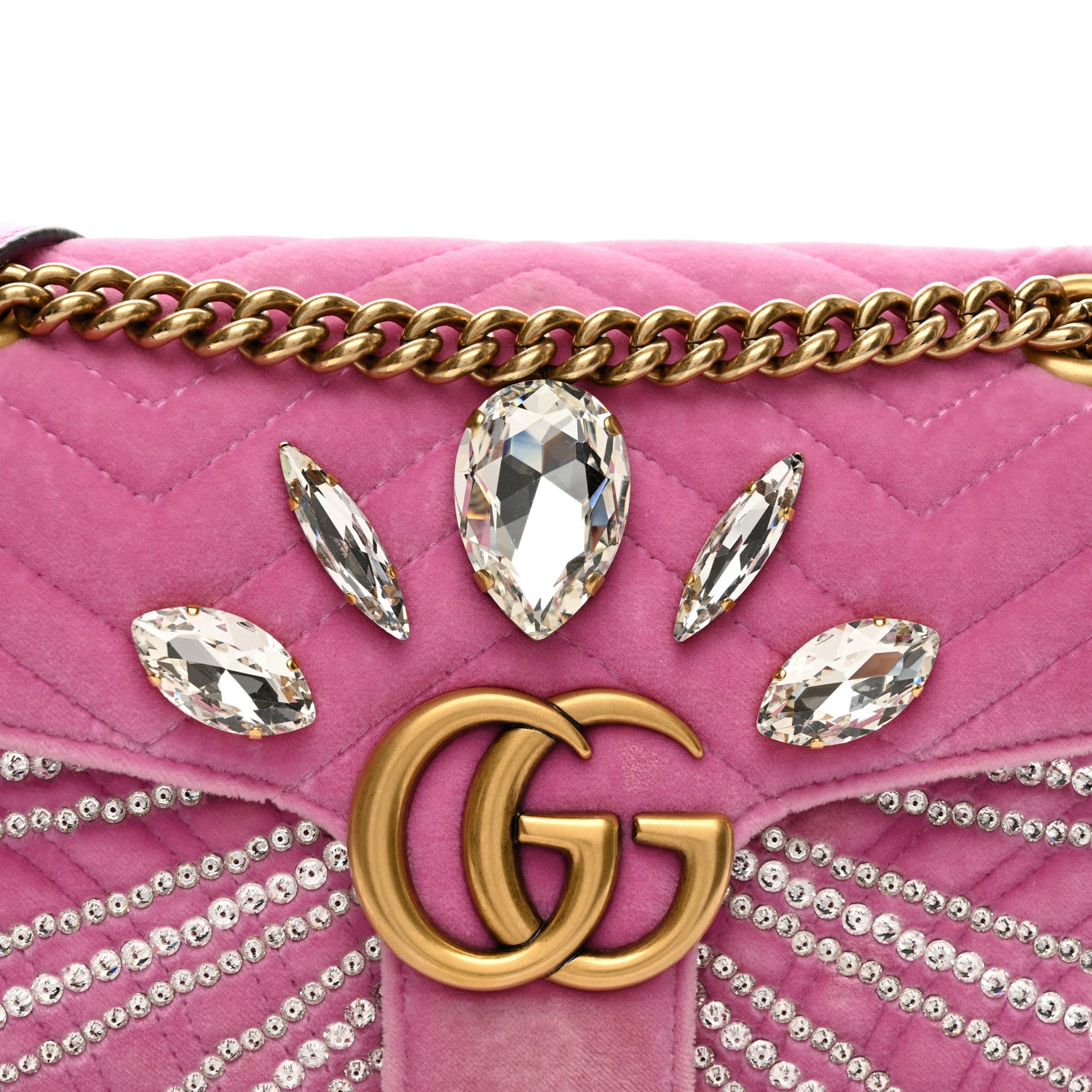 Gucci Velvet Matelasse Marquise Crystals Embroidered Small GG Marmont Shoulder Bag Malva 8 of 10