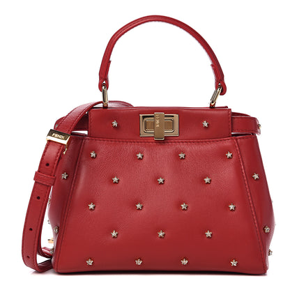 Fendi Nappa Crystal Stars Studded XS Peekaboo Iconic Satchel Fragola 1 of 10