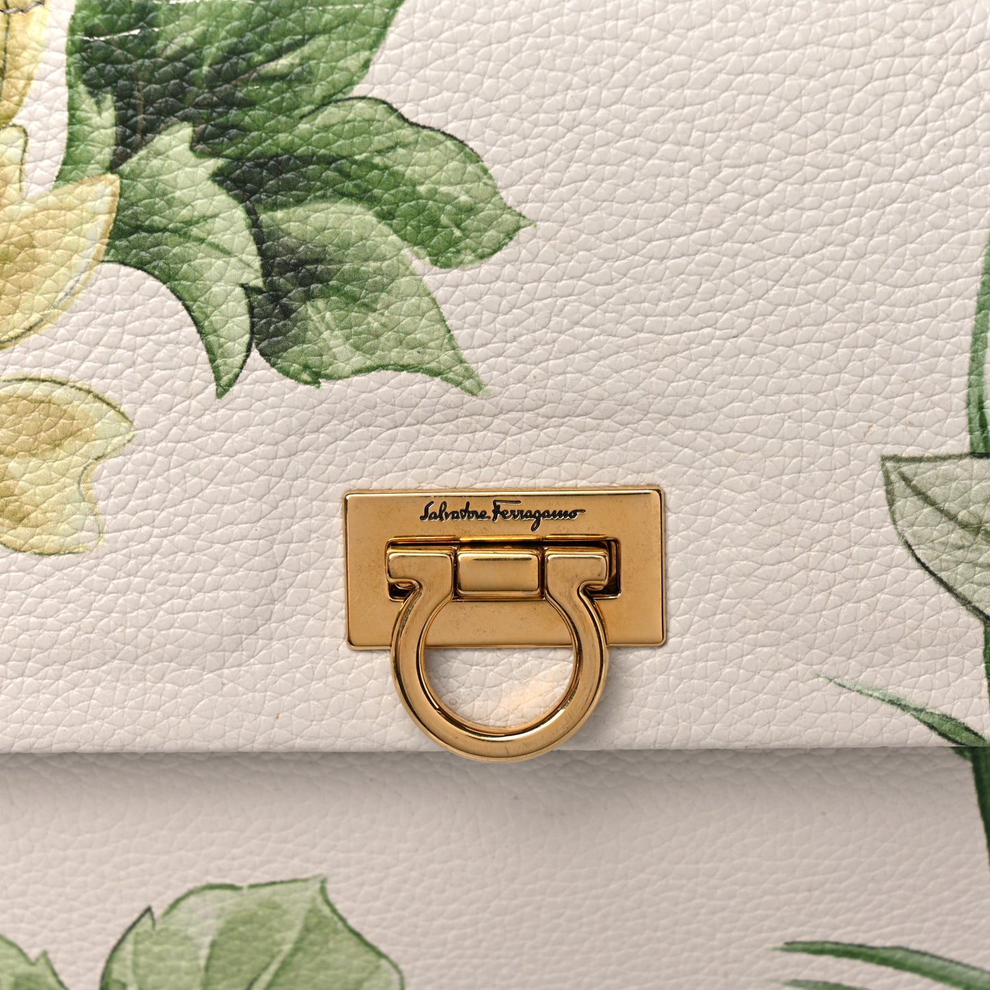 Calfskin Floral Print Trifolio Top Handle Bag Multicolor