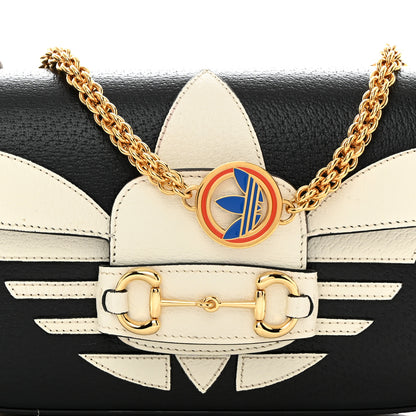 Gucci X ADIDAS Textured Dollar Calfskin Web Small Trefoil Horsebit 1955 Shoulder Bag Black Off White 8 of 10