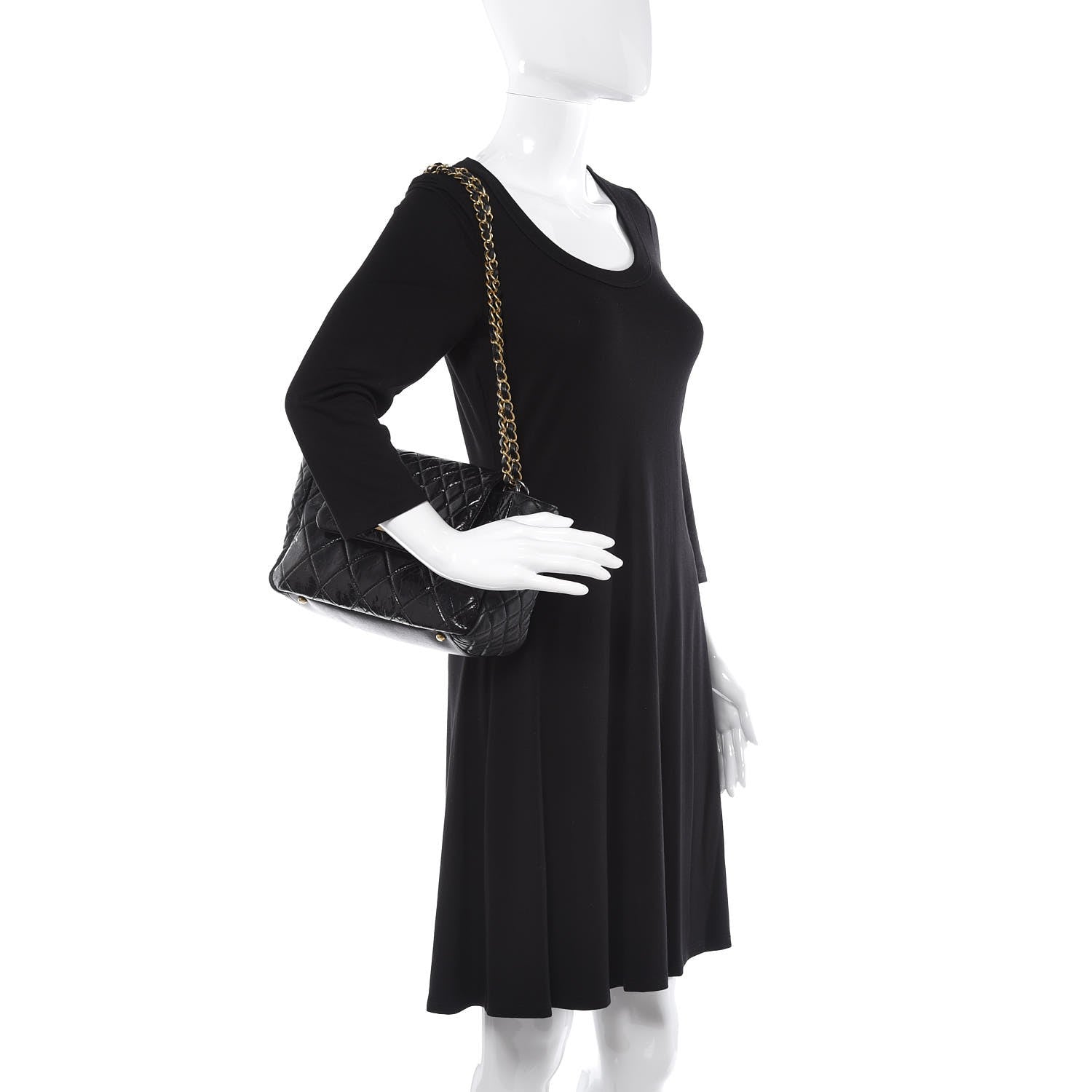 Chanel Glazed Crinkled Calfskin Accordion Mademoiselle Black 2 of 8
