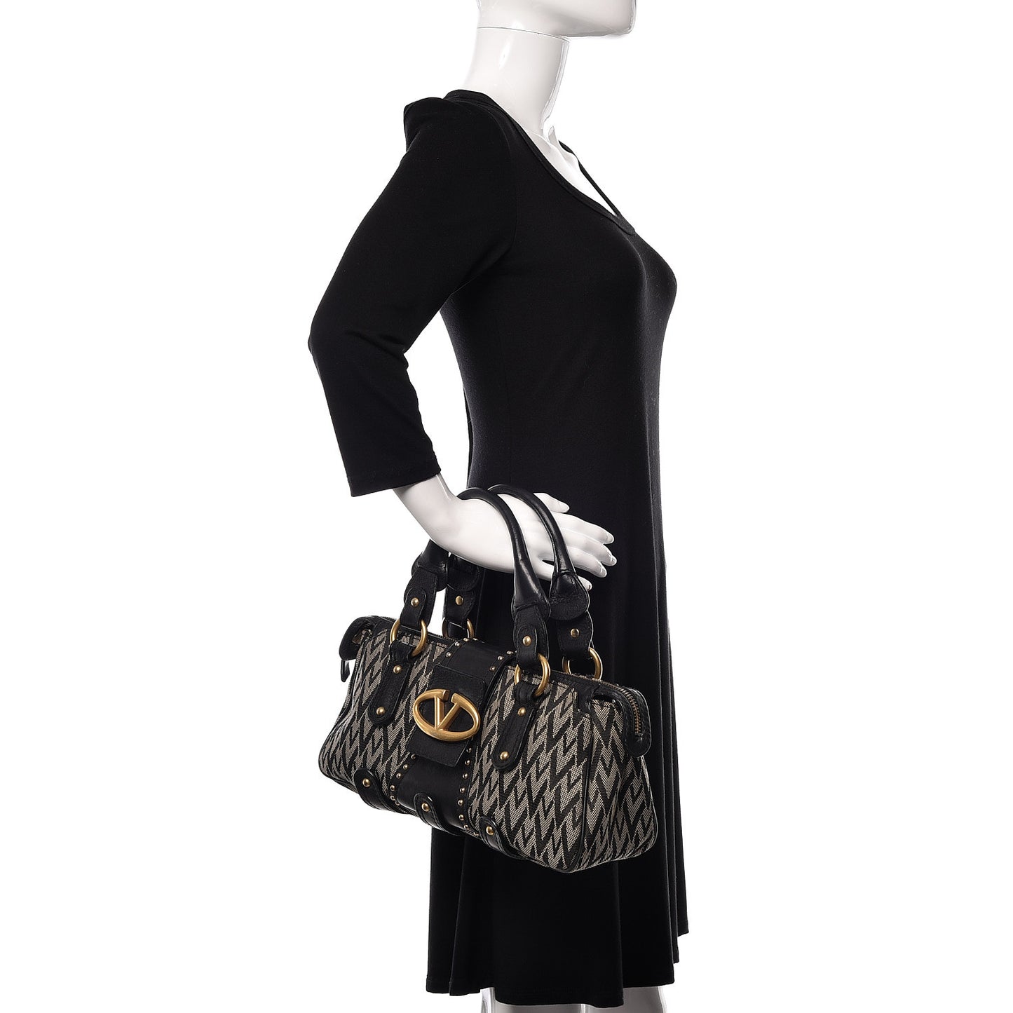 Jacquard Print V logo Shoulder Bag Black