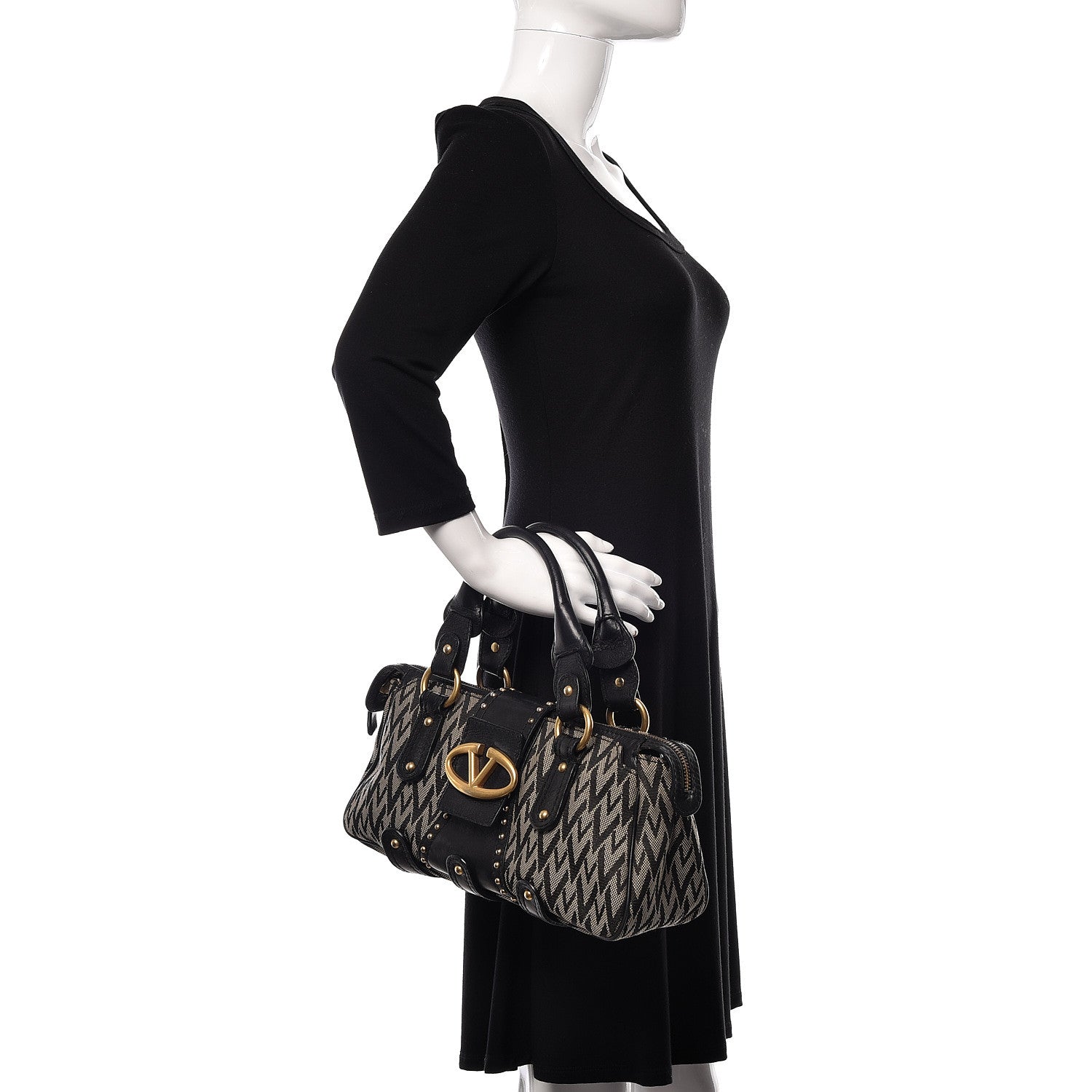 Valentino Garavani Jacquard Print V logo Shoulder Bag Black 2 of 19