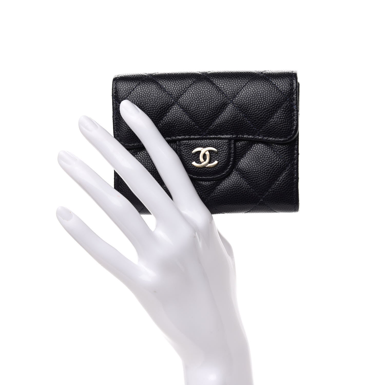Chanel Caviar Quilted Flap Card Holder Wallet Navy Blue 2 of 9