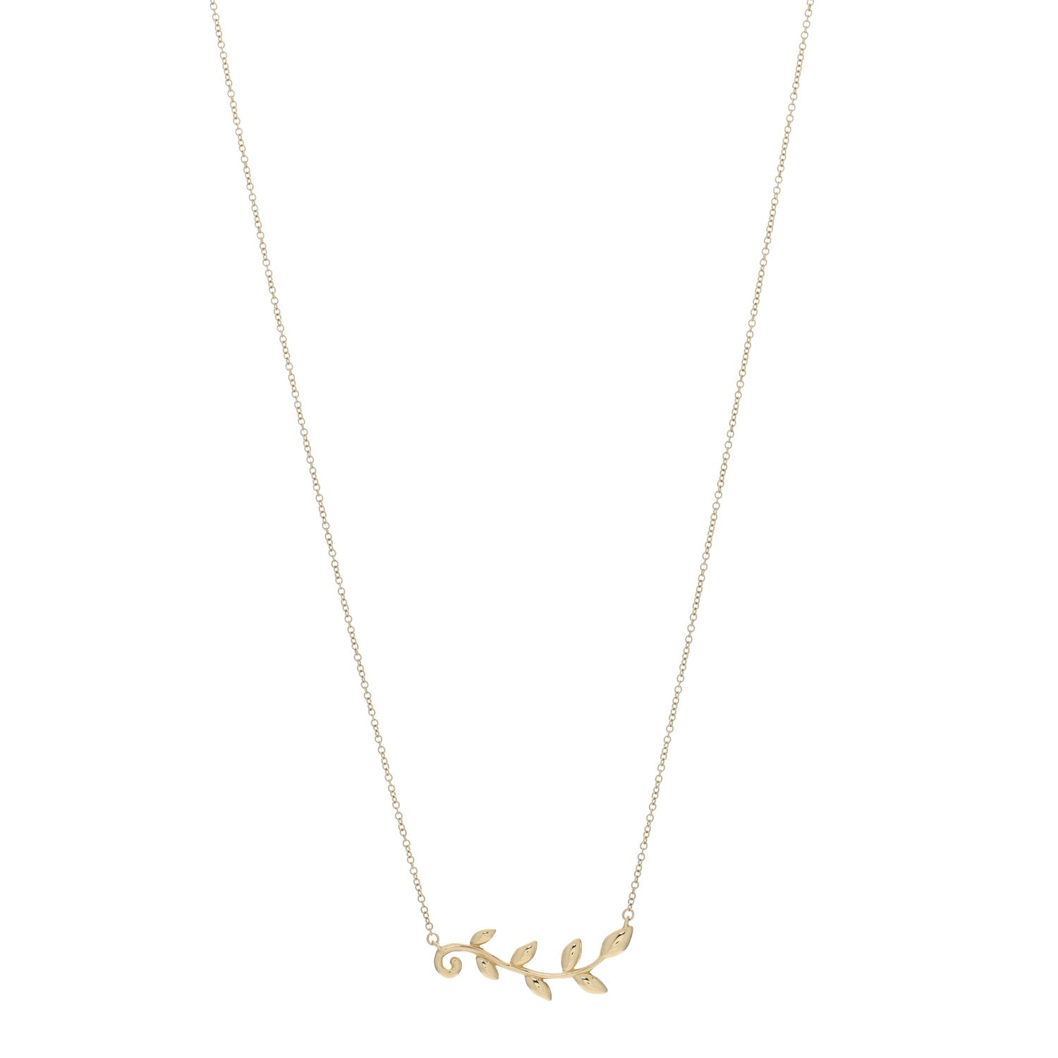 Tiffany 18K Yellow Gold Paloma Picasso Olive Leaf Vine Pendant Necklace 1 of 5