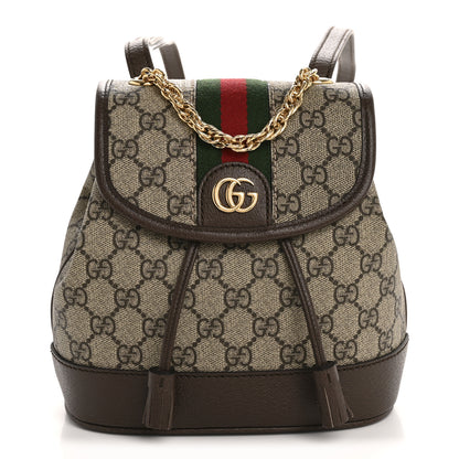 Gucci GG Supreme Monogram Textured Dollar Calfskin Web Mini Ophidia Chain Drawstring Backpack Beige Brown 1 of 11