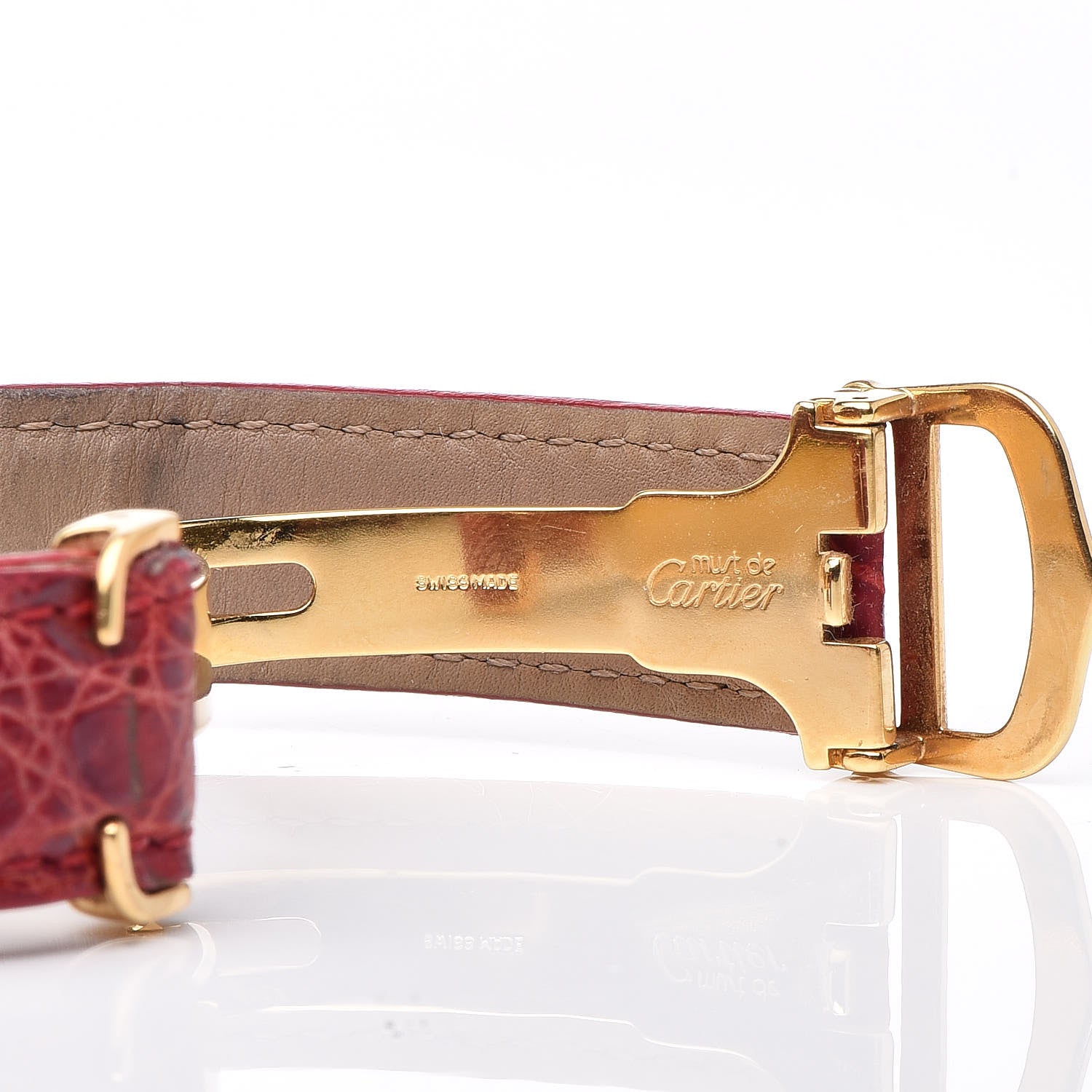 Cartier Sterling Silver Vermeil Alligator 23mm Must de Cartier Tank Quartz Watch Red 5 of 8