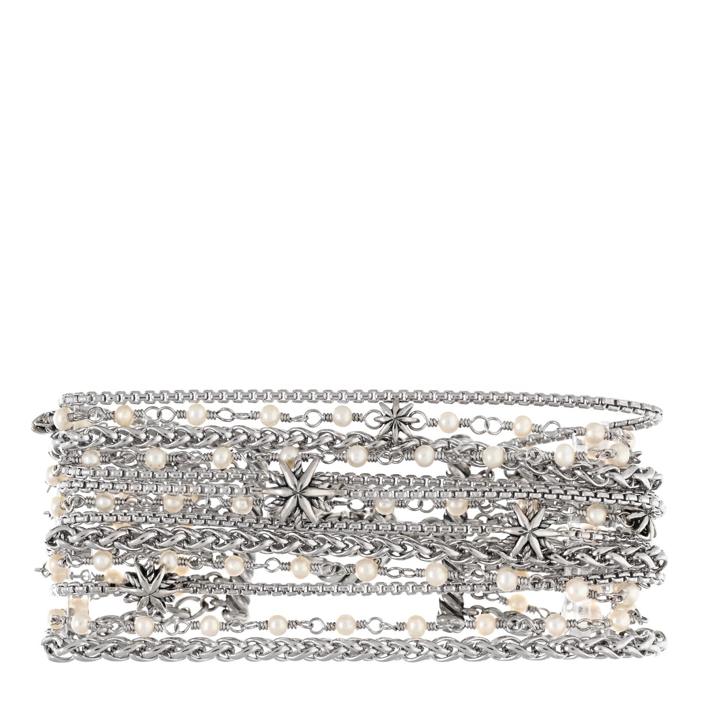 Sterling Silver Pearl Starburst Multi-Row Bracelet