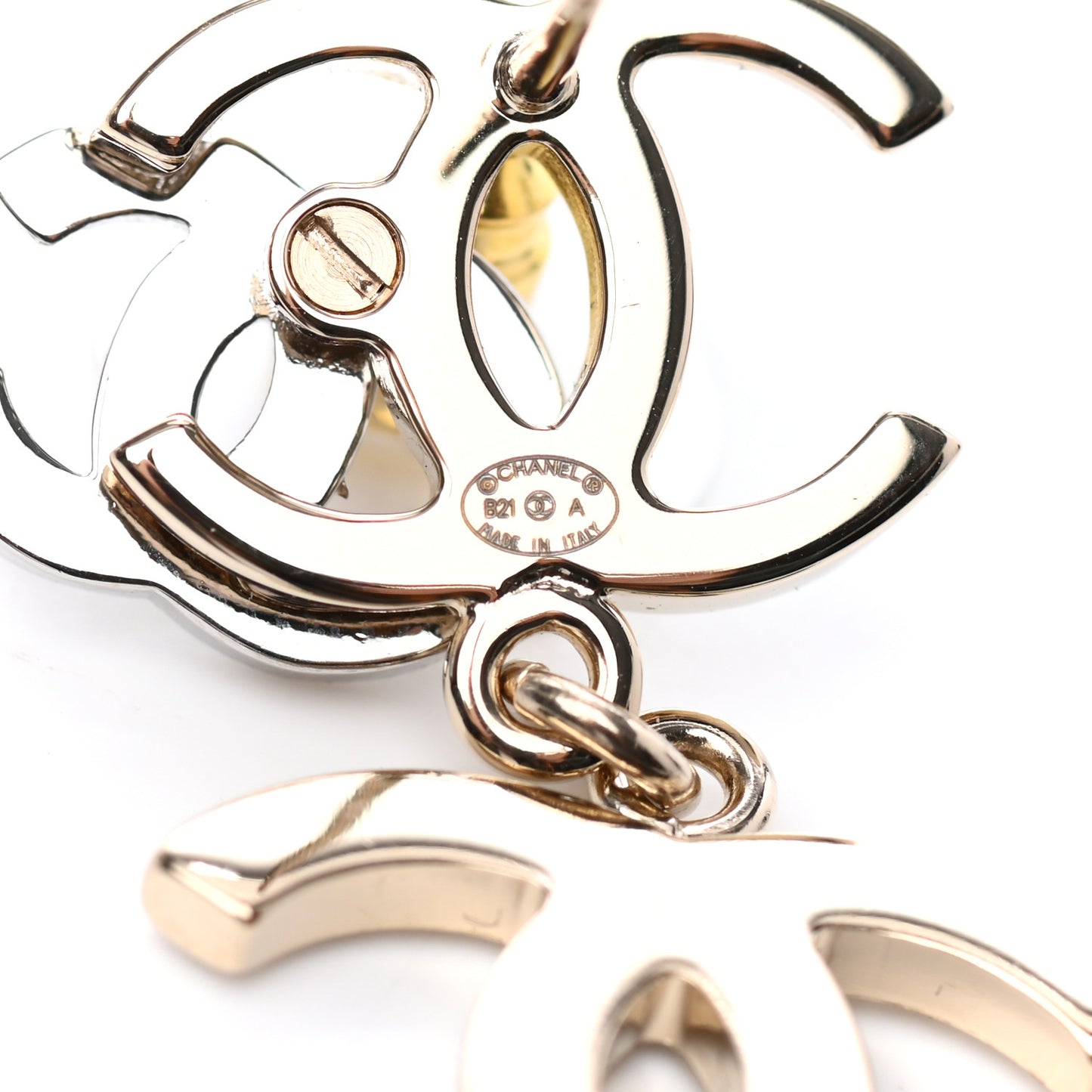 Crystal Pearl Double CC Drop Earrings Gold Silver