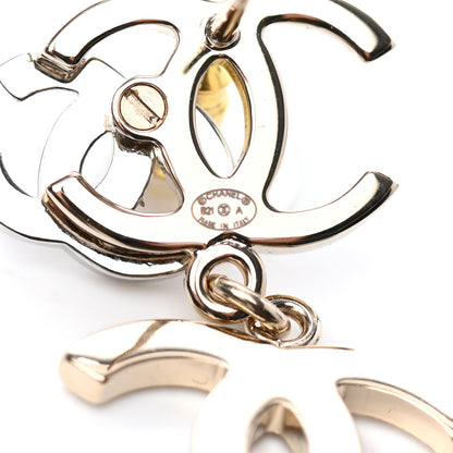 Chanel Crystal Pearl Double CC Drop Earrings Gold Silver 4 of 4