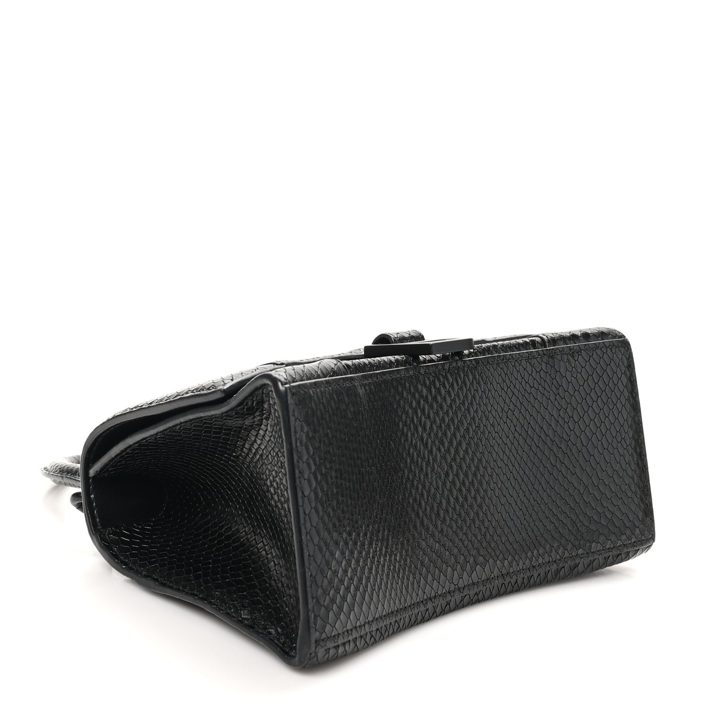 Matte Calfskin Snake Embossed Tonal B Small Hourglass Top Handle Bag Black