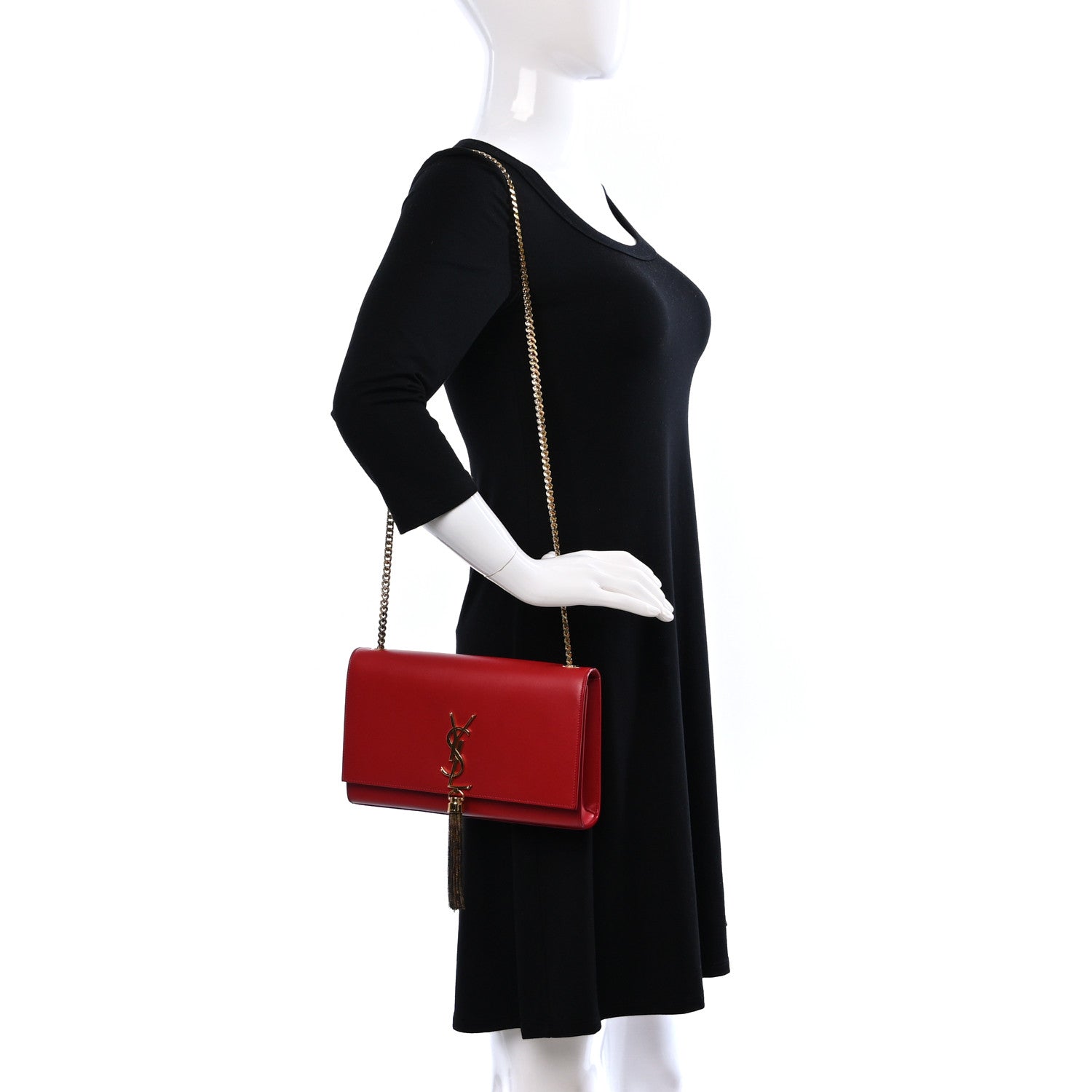 Saint Laurent Smooth Calfskin Medium Classic Monogram Kate Tassel Satchel Lipstick Red 2 of 10