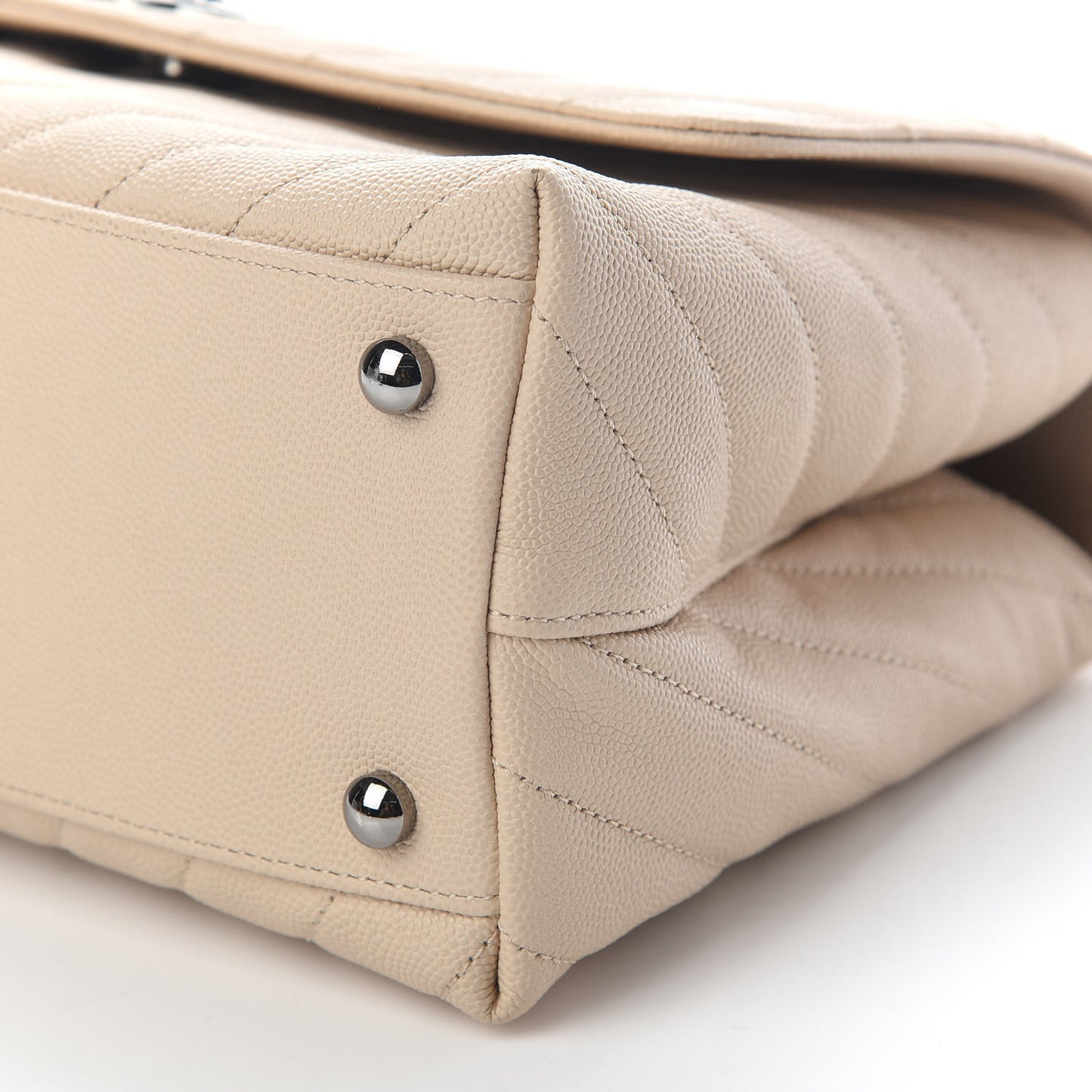 Caviar Chevron Quilted Small Coco Handle Flap Light Beige