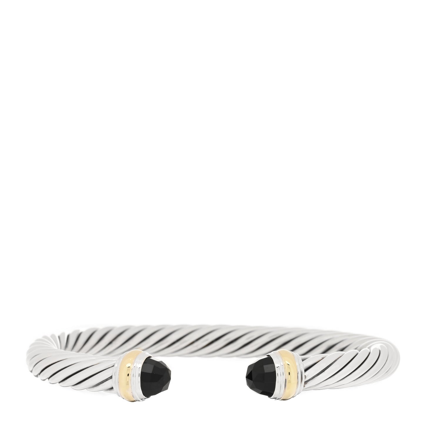Sterling Silver 14K Yellow Gold Black Onyx 7mm Cable Classics Bracelet