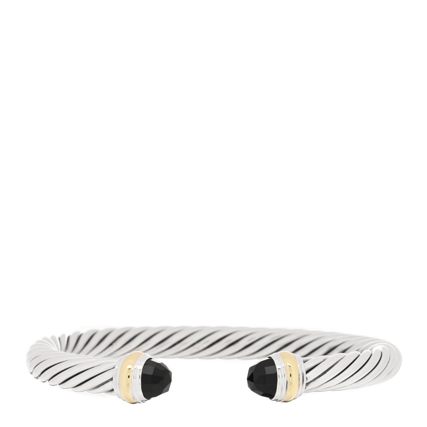 David Yurman Sterling Silver 14K Yellow Gold Black Onyx 7mm Cable Classics Bracelet 1 of 3
