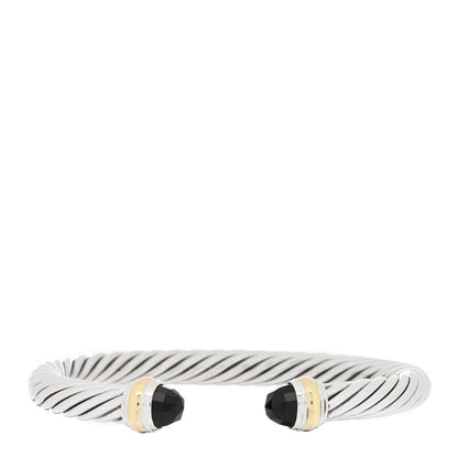 David Yurman Sterling Silver 14K Yellow Gold Black Onyx 7mm Cable Classics Bracelet 1 of 3