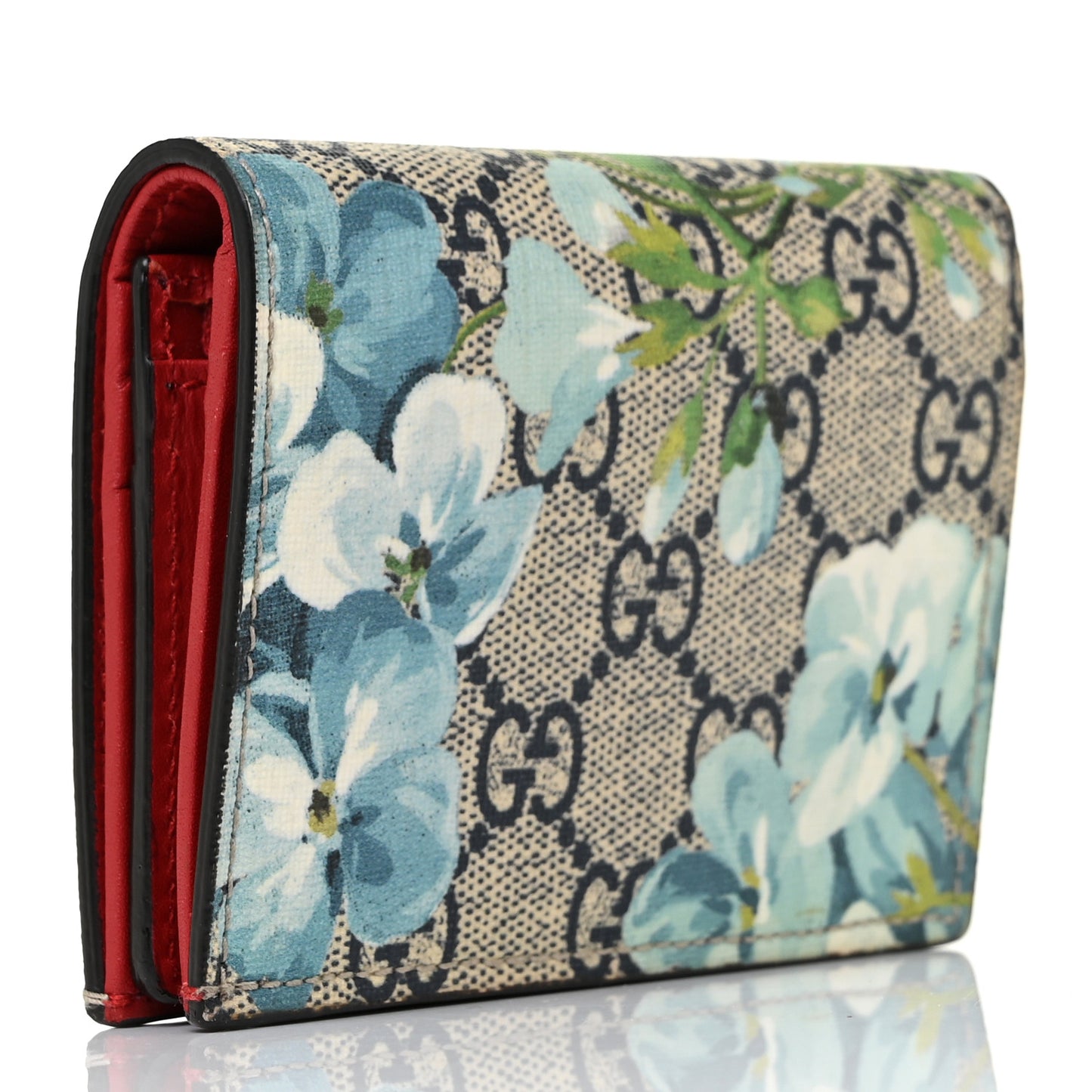GG Supreme Monogram Blooms Card Case Wallet Beige Blue Navy Hibiscus Red